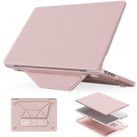 HXCASEAC Case Compatible with MacBook Pro 14 inch Case 2024 2023 2022 2021 with Foldable Stand, Anti-Scratching Protective Cover (M4 M3 M2 M1) A3401 A3112 A2918 A2992 A2779 A2442 PU Leather, Pink