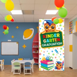 Kindergarten Graduation Backdrop for Kids owl Photography Preschool School Party Banner Backdrops Classroom photo Props Decoration 35.4x72.8in-BECKTEN