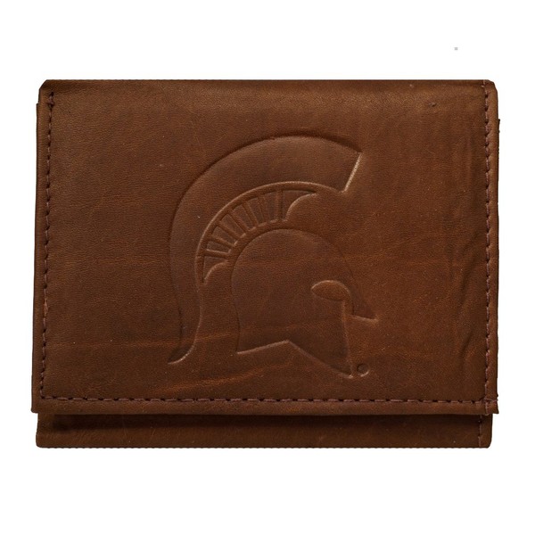 Rico Michigan State Spartans Distressed Look Embossed Logo Dark Brown Leather Trifold Wallet