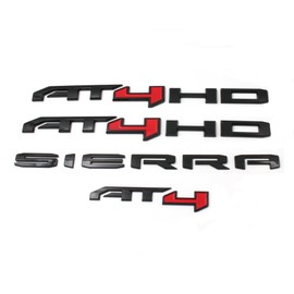 Mnneryss 6PCS Black Red AT4 HD Emblems Sierra Letters Compatible with 2019-2024 Sierra 2500HD 3500HD (Black Red)