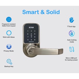Smart Door Lock, Keyless Entry Door Lock, SCYAN X4 Handle Lock with Touchscreen Keypad Access, Auto Locking, for Home, Airbnb, Rental House (Brushed Nickel)