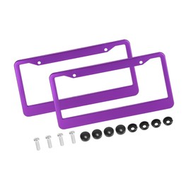 REPAIROCK 2pcs Aluminum Alloy License Plate Frame Cover 2 Hole for Car Front Rear License Plate Holder with Screws Caps Purple Plate Mounting Auto Replacement Parts