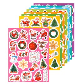 8 Sheets 160pcs Christmas Stickers for Kids, Christmas Tree Snowflake Santa Claus Elk Cute Holiday Stickers Waterproof Christmas Decorations Sticker for Scrapbooking Crafts Cards Party Favors