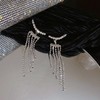 Silver Tassel Prom Earrings Long Sparkly Rhinestone Tassel Dangle Drop