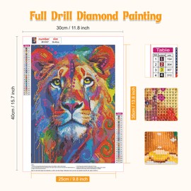 NAIMOER Lion Diamond Painting Kits for Adults, DIY 5D Diamond Painting Animal, Full Drill Colorful Lion Diamond Art Kits Art Pictures Perfect for Relaxation and Home Wall Decor 30x40cm