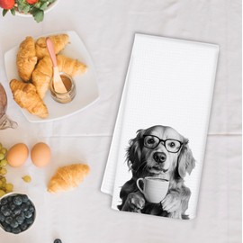 OSLYSOF Funny Coffee Golden Retriever Kitchen Towels, Gifts for Golden Retriever Lovers Dish Tea Towel for Kitchen Coffee Bar Station Decor, Dog Lovers Mom Gifts Hand Towels, 16x24 Inch