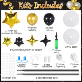 Gejoy 110 Pcs Balloons Column Stand Kit Adjustable Tower Stand from 1.4 to 6.6 ft with Bases for 50th Birthday Graduation Wedding Baby Shower Holiday Party (Black Gold)
