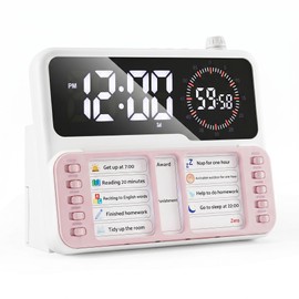 Visual Timer for Kids/Adults, ADHD Tools for Kids with Visual Schedule, 6-in-1 Time Timer with Alarm/Countdown/Digital Clock/Chore Chart, Smart Autism/ADHD Task Timer for Home Classroom - Pink