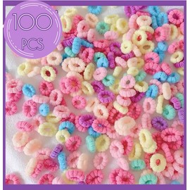 100PCS Colorful Fluffy Hair Ties,Soft, Cute & Versatile Hair Accessories for Every Occasion, Toddler Hair Elastics Kids Seamless Elastic Hair Bands Kids Hair Ties Mini Ponytail Holders for Girls and Kids