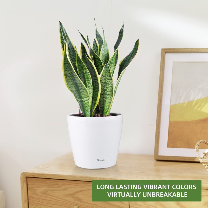 Dexceder 11x10 Inches High Gloss Self Watering Planter Indoor Outdoor,