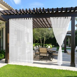 NICETOWN 2 Panels Outdoor Sheer Curtains for Patio, 100" Extra Wide Tab Top Waterproof Voile Sheer Curtains & Drapes for Porch/Sliding Glass Door, Gazebo Decor Drapes, W100 x L84 per Panel, White