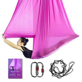 Aerial Yoga Hammock L:5M W:2.8M Aerial Pilates Silk Yoga Swing Set with 2000 Ibs Load Include Daisy Chain, Pose Guide