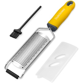 Dulcicasa Classic Zester and Grater - Professional Kitchen Lemon Zester for Lime, Cheese, Garlic, Ginger, Chocolate, Vegetables, Fruits, Dishwasher Safe (Wide)