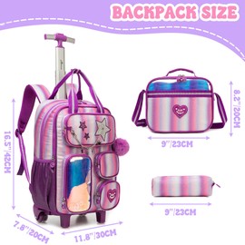 MYHSBYO Kids Rolling Backpack with Wheels for Girls Elementary Students Kids Travel Luggage Carry on School Backpack for Girls Ages 6-8