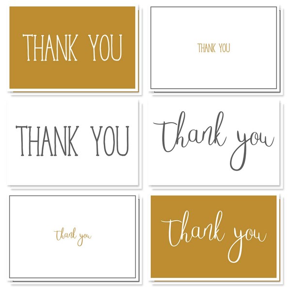 Blank Thank You Cards with White Envelopes, 6 Font Designs (4 x 6 In, 48 Pack)