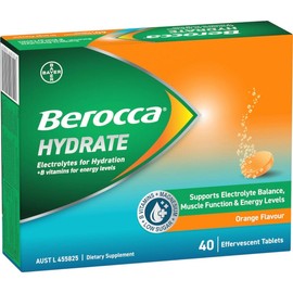 Berocca Hydrate Electrolytes Effervescent Tablets Orange 40 pack
