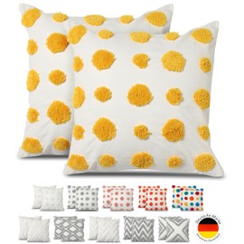 Emilie-Textil Boho Decorative Cushion Cover Made of 100% Cotton, Decorative Cushion Cover, Various Patterns (Yellow Dots, 40 x 40)