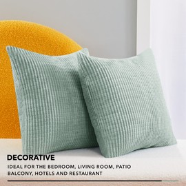 Deconovo Set of 2 Super Soft Corduroy Cushion Covers 45cm x 45cm, 18x18 Inches Grid Throw Pillow Cases, Square Cushion Protectors, Sofa Cushion Covers for Bedroom(Mint Green, 2 Pieces)