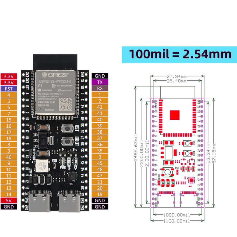 iHaospace 2 x ESP32-S3-DevKitC-1 N16R8 Development Board ESP32-S3 Dual USB