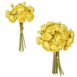 IPOPU Artificial Ranunculus 2 Bouquets Small Yellow Artificial Flowers 12PCS Faux Ranunculus Flowers for Vase Filler Bouquet Wedding Decor Bridal Shower Floral Filler Flowers Centerpieces (Yellow)