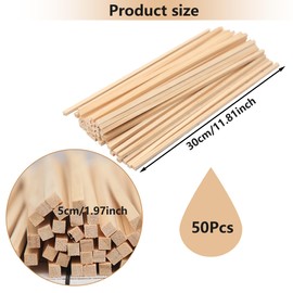 douyif Square Wooden Sticks 5 x 5 mm Wooden Sticks for Crafts Square Wooden Sticks Untreated Wooden Stick Wooden Strips Natural Wooden Sticks for DIY Carving Crafts DIY Crafts (30 cm, Pack of 50)