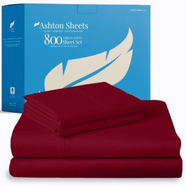 Ashton Sheets 100% Egyptian Cotton Sheets Queen Size - 800 Thread Count 4 PC Queen Sheet Set Egyptian Cotton, Sateen Luxury Sheets Queen Size, High Thread Count Sheets, 16" Deep Pocket - Burgundy