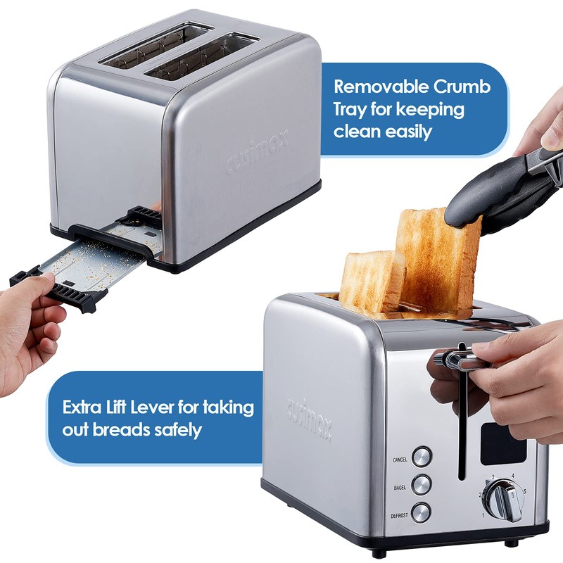 Toaster 2 Slice, CUSIMAX Stainless Steel Toaster with Large LED