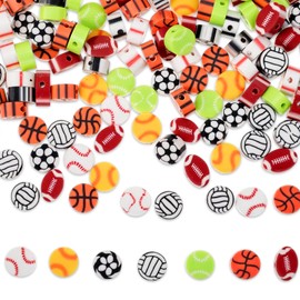 200 Pcs Clay Bead Charms,Sports Charms for Jewelry Making,Sport Ball Polymer Clay Beads,Polymer Basketball Soccer Rugby Volleyball Football Beads for DIY Bracelet Earring Necklace