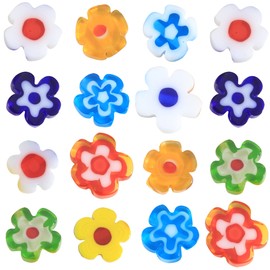 Weebee Millefiori Lampwork Glass Loose Assorted Beads Flat Flower Heart Glass Coin Round Spacer Bead for Jewelry Making 100 Pcs (Flower 6mm)