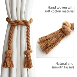 Yteseery 8 Pack Outdoor Curtain Tiebacks Rope, Natural Cotton Curtain Holders, Village Rural Rustic Curtain Holdbacks, Farmhouse Nautical Curtain Rope Tie Back for Drapery Patio, (Coffee)