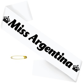 JXYCBZYing White Miss Argentina Sash with Black Printed, Across The Body Pageant Sash, Halloween Costume Cosplay, Overall Best, Beauty Queen Accessories, Gifts, Jokes, Favors