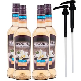 Upouria Sugar Free French Vanilla Coffee Syrup Flavoring, 100% Vegan, Gluten-Free, Kosher, Keto, 750 mL Bottle (Pack of 4) with 2 Syrup Pumps