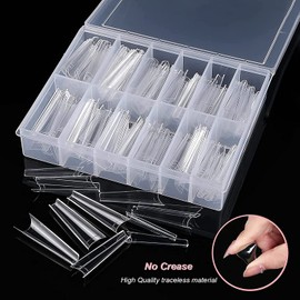 Extra Long Coffin Nail Tips, FITDON 480pcs XXL Long Half Cover Ballerina Coffin False Nail Tip, Clear Acrylic Fake Nails with Case for Nail Salons and DIY Nail Art (2 Boxes)
