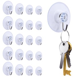 20 Wall Hooks Suction Cups, Small Plastic Suction Cups with Round Hooks for Bathroom and Kitchen, Suction Cup Hooks
