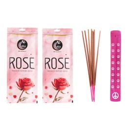 Premium Rose Incense Sticks Pack of 2, Total 130+ Sticks, 220 gram (110 gram Pack x 2), Natural Rose Fragrance, 45-60 Mins Burn Time by Hashcart