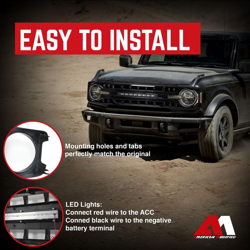 AMERICAN MODIFIED Front Armor Grille Compatible with 2021-2023 Ford Bronco,
