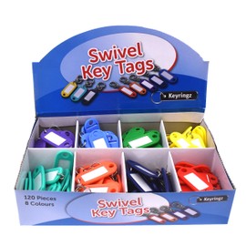 keyringz 120 units Multi Coloured Swivel Key Tags in Counter box