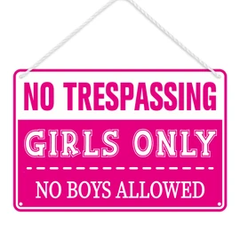 Pink Girls Only Sign, No Trespassing, Girls Only, No Boys Allowed Wall Signs,Cute Girl exclusive wall hanging decorative signs, Bedroom Room Dorm Nursery Wall Decor