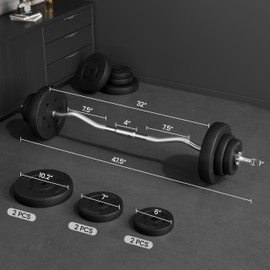 Yaheetech Barbell Weight Set - Curl Bar & 6 Olympic Weights & 2 Olympic Barbell Clamps for Lifts 44LB
