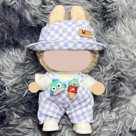 17cm Doll Clothes, Clothing for 17 cm Doll Plush, Chic Style Set for 17cm Dolls, Hat & Overalls Set for 17cm Doll Accessories Suit (Blue)
