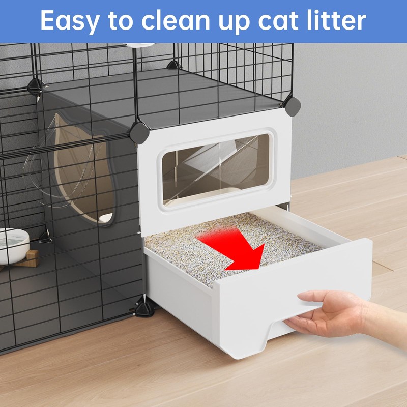 Oneluck Cat Cage Indoor with Litter Box 2-Tier DIY Cat