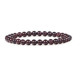 Justinstones Natural Red Garnet Gemstone 6mm Round Beads Stretch Bracelet 6.5 Inch
