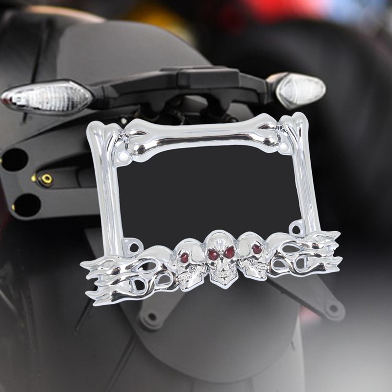 Skull Decor Motorcycle License Plate Frame 9x5.5inch Accessory Motorbike Spare