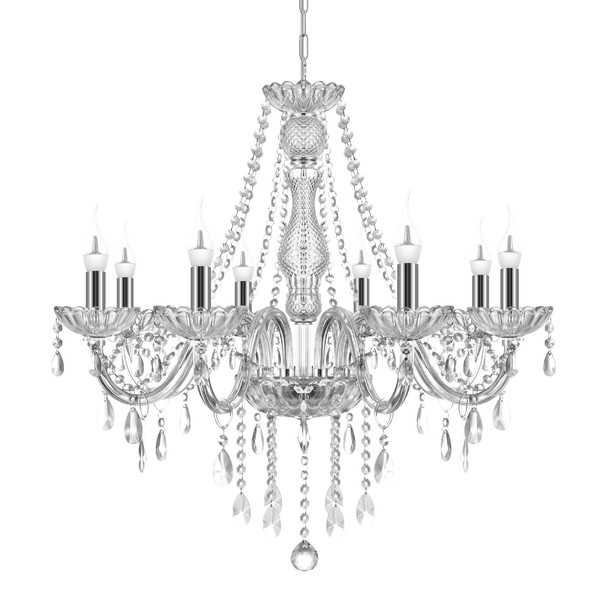 TRY-YEAN Classic 8 Lights Clear Crystal Chandelier Ceiling Light K5 Crystal Ceiling Pendant Lighting Fixture Candle Style Lighting with Adjustable Chain E14 for Living Room Bedroom Restaurant Hallway