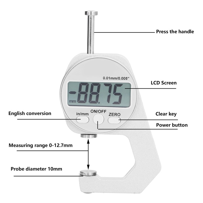 Digital Thickness Gauge LCD Large Low Power Consumption Convenient Sturdy