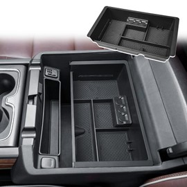 Center Console Organizer Tray Compatible with 2014-2018 Chevy Silverado/GMC Sierra 1500 and 2015-2019 2500HD/3500HD Accessories & 2015-2020 Tahoe/Suburban/Yukon/Yukon XL, Armrest Storage Box Black