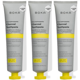 Boka Fluoride Free Toothpaste, Nano Hydroxyapatite Toothpaste, Appropriate for Sensitive Teeth - for Adult, Kids Oral Care - Charcoal Yuzu Mint Flavor, 4 Fl Oz 3Pk US Manufactured