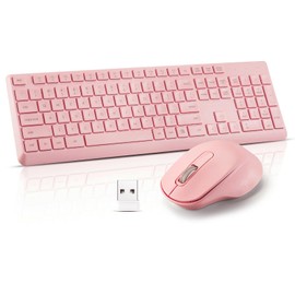 Wireless Silent Keyboard Mouse Combo, Ultra-Slim USB Keyboard Silent Mouse Set, Water-Dropping Keycaps, 12 Shortcuts, 2.4GHz Wireless Connection for PC Laptop Windows XP/7/8/10, Vista, Mac (Pink)