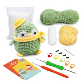 Jilskl Complete Crochet Set Beginner Animals, Chopped Animals Set Beginners, Crochet Set Beginners, Supportive Crochet, Puncture Video Tutorial, Beginner Crochet DIY Set, Green, Penguin