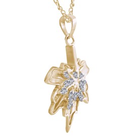 Women Jewelry 925 Sterling Silver Round Cut Maple Leaf Pendant Necklace with 18" Chain 0.10 CT Natural Diamond-H-I, I1-I2- Choice of Silver Plated (Yellow,White,Rose)